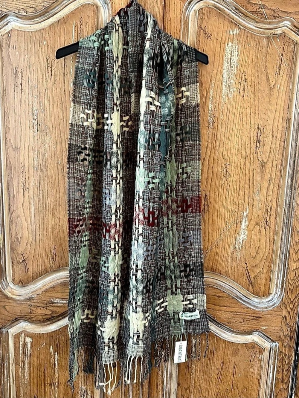 Suantrai of Ireland Wool Plaid Scarf in Green & Red NWT